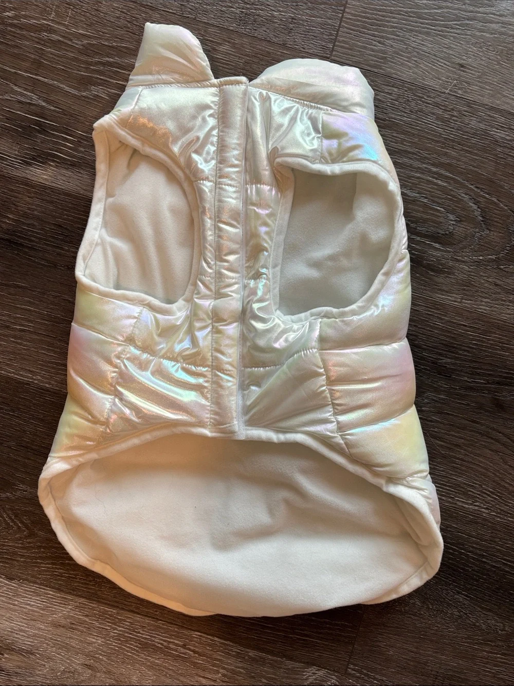 Fabdog Iridescent Cream Dog Puffer Coat Size Large